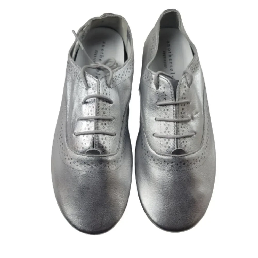 Anothersole Metallic Oxford Shoes Womens EU 40 US 9 Silver Lace Up Flats - Picture 2 of 12